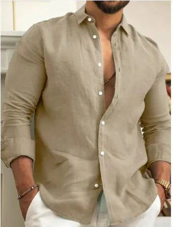 Camisa Casual de Algodón Lino para Hombre