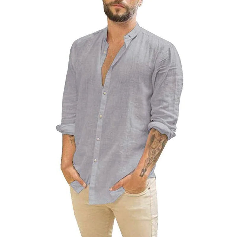 Camisa con cuello alto de color sólido