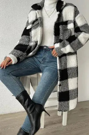 Sudadera Larga de Forro Polar a Cuadros para Mujer negro
