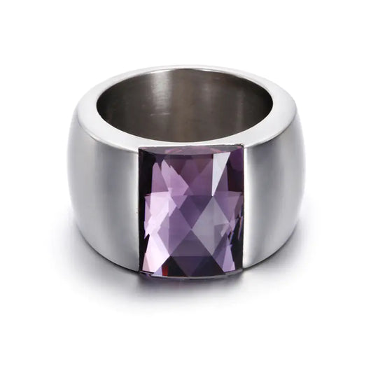 Anillo Simple de Acero de Titanio para Mujeres con Diseño de Vidrio