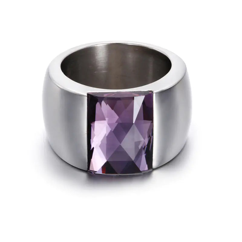 Anillo Simple de Acero de Titanio para Mujeres con Diseño de Vidrio