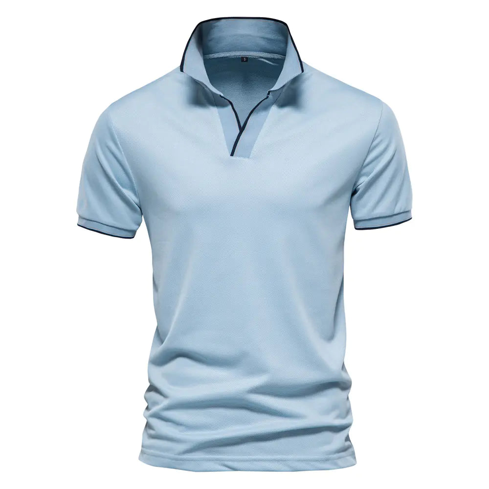 Camiseta Polo V-Cuello de Color Sólido para Hombre de Verano