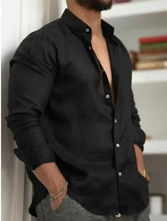 Camisa Casual de Algodón Lino para Hombre