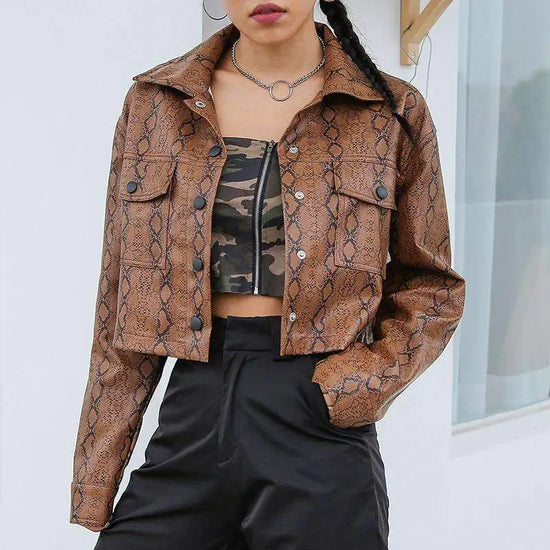Chaqueta de Cuero con Estampado de Serpiente