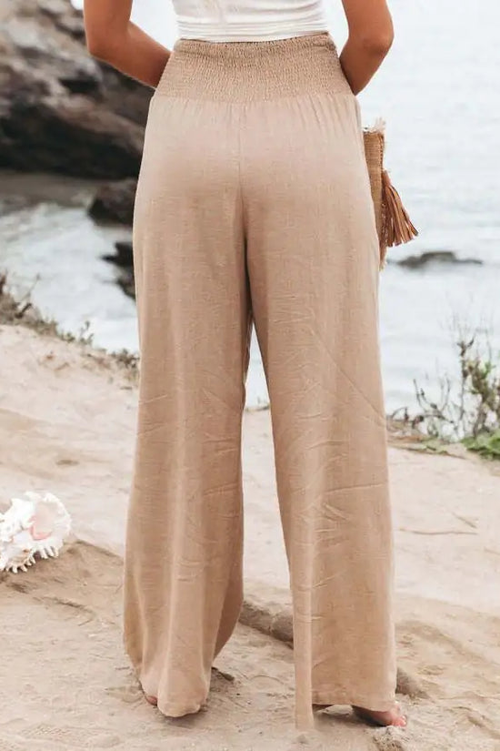 Pantalones palazzo monocromáticos - Pantalones anchos de algodón suave