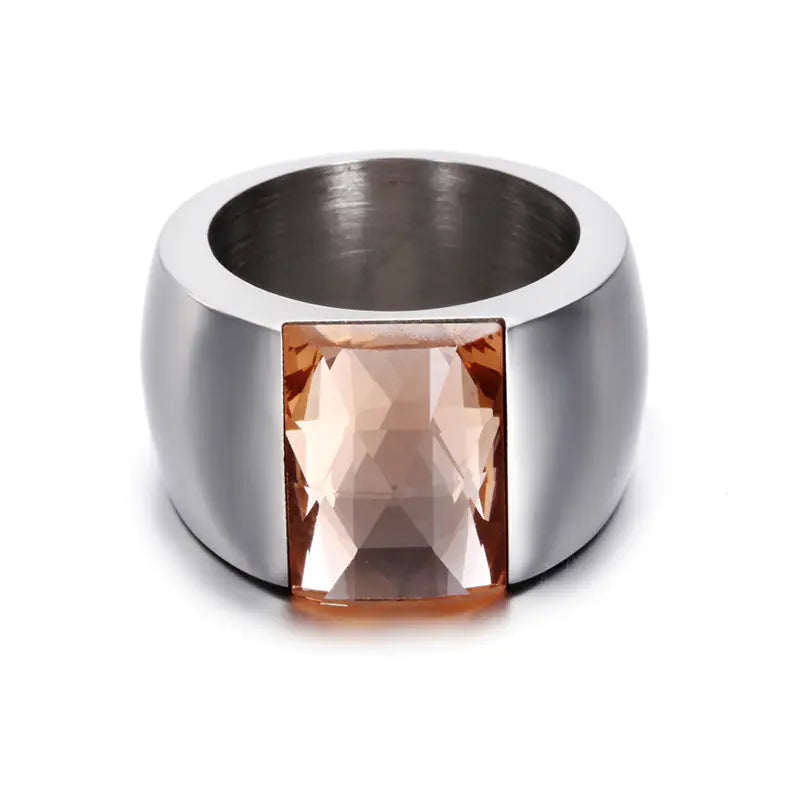 Anillo Simple de Acero de Titanio para Mujeres con Diseño de Vidrio