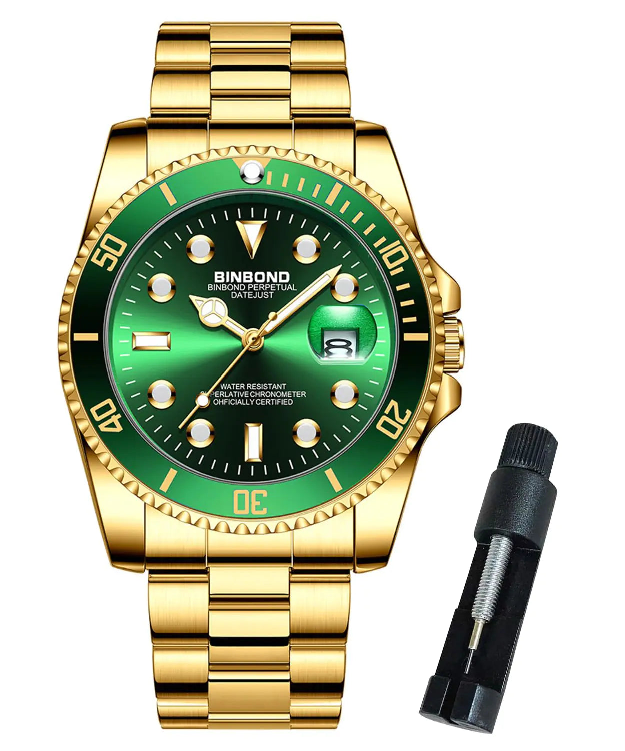 Reloj de vestir BINBOND Elite de acero inoxidable resistente al agua para hombre