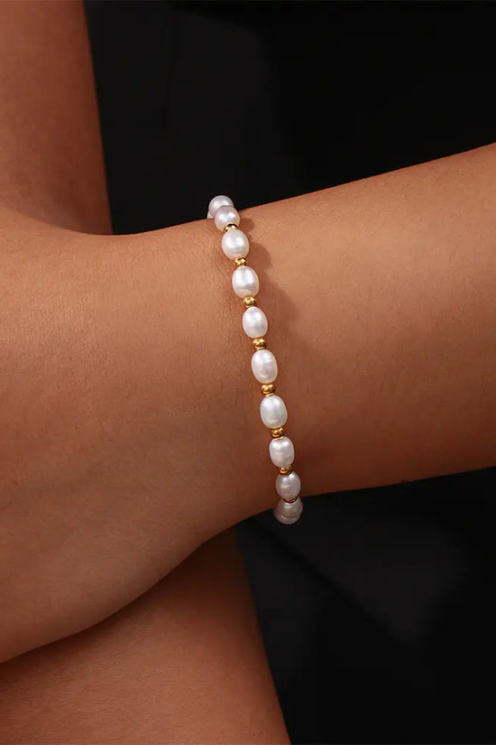 Pulsera Ajustable de Acero Inoxidable 18k con Perlas de Agua Dulce