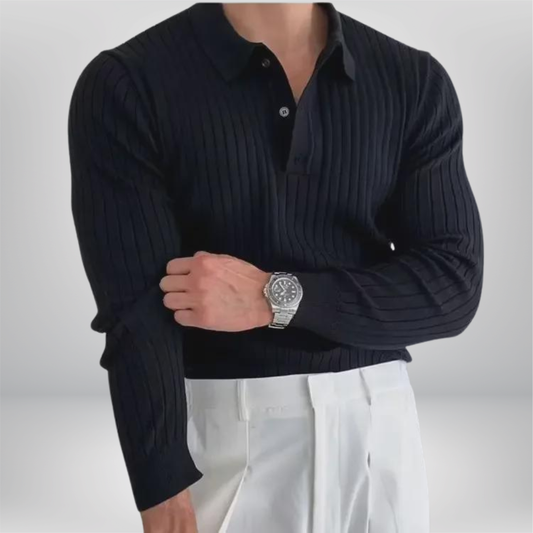 Suéter de Polo de Manga Larga Tejido para Hombres