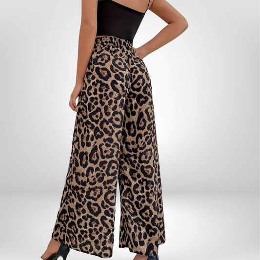 Pantalones anchos con cintura elástica y estampado de leopardo