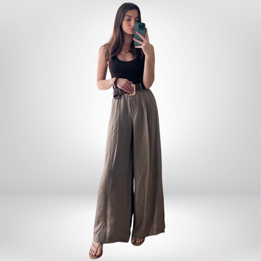 Pantalones HXAO para mujer, de cintura alta, anchos y con cinturón