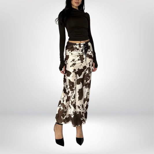 Falda Midi Animal Print Satin Fashion Ruffles