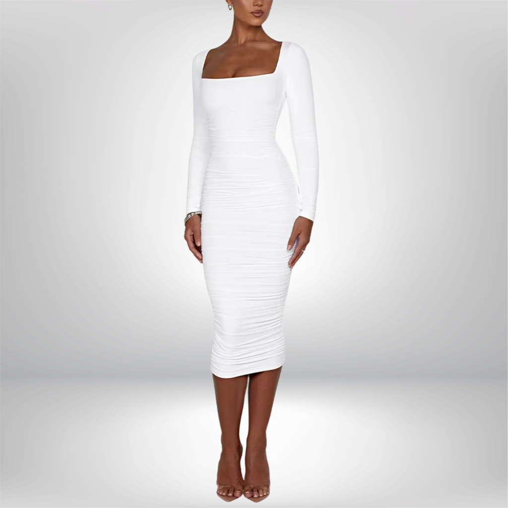 Vestido ajustado sexy, cuello cuadrado, manga larga, vestidos de noche para mujer