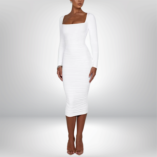 Vestido ajustado sexy, cuello cuadrado, manga larga, vestidos de noche para mujer