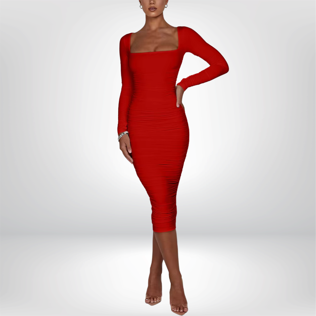 Vestido ajustado sexy, cuello cuadrado, manga larga, vestidos de noche para mujer