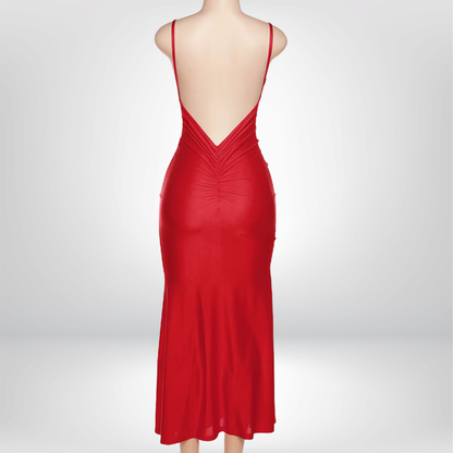 Vestido largo de noche sexy con escote en V, estilo sirena, elegante, ajustado