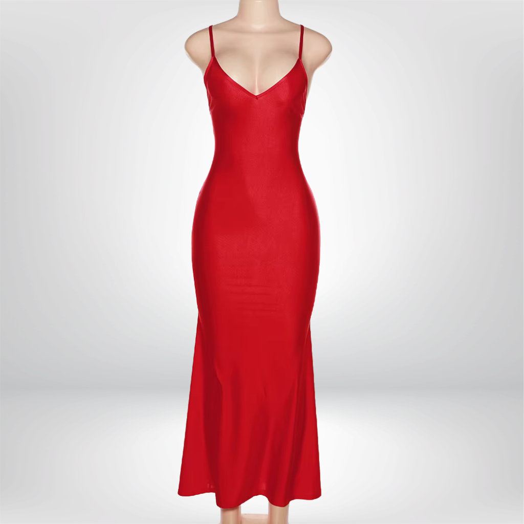 Vestido largo de noche sexy con escote en V, estilo sirena, elegante, ajustado