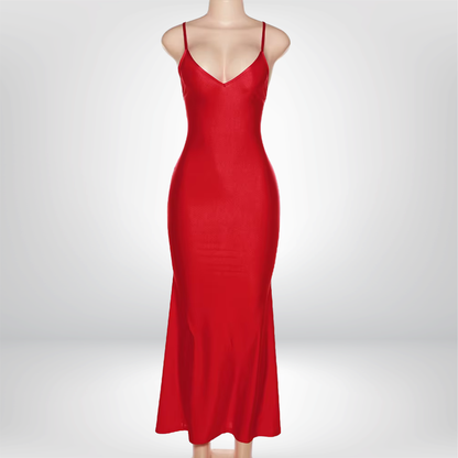Vestido largo de noche sexy con escote en V, estilo sirena, elegante, ajustado