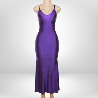 Vestido largo de noche sexy con escote en V, estilo sirena, elegante, ajustado