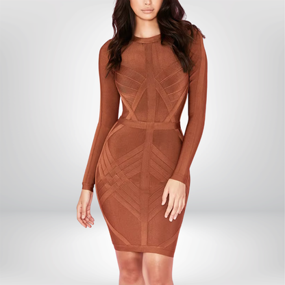 Vestido ajustado de manga larga con cuello redondo