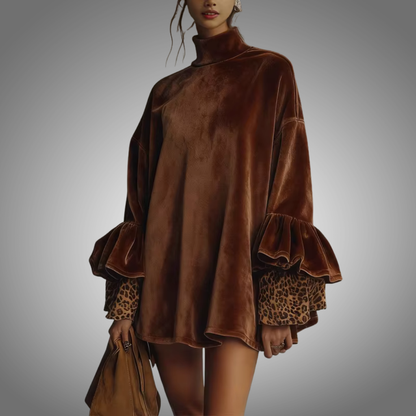 Vestido corto de punto con cuello alto, elegante, con encaje, sexy