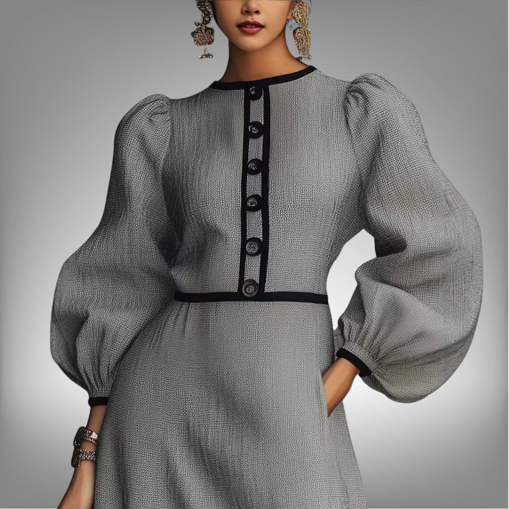 Vestido mini ajustado para mujer, elegante vestido de cuello redondo, mangas abullonadas