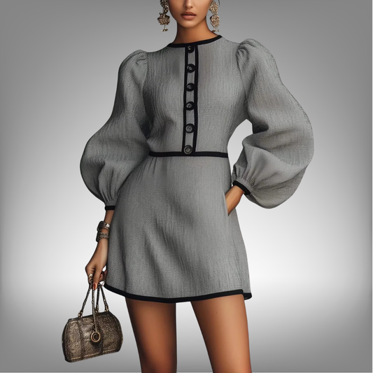 Vestido mini ajustado para mujer, elegante vestido de cuello redondo, mangas abullonadas