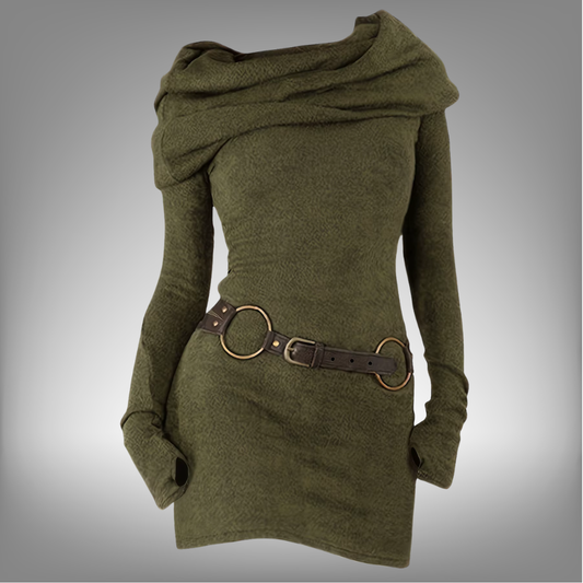 Vestido de punto de color liso con cuello de pila, moda europea y americana