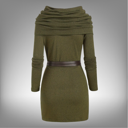 Vestido de punto de color liso con cuello de pila, moda europea y americana