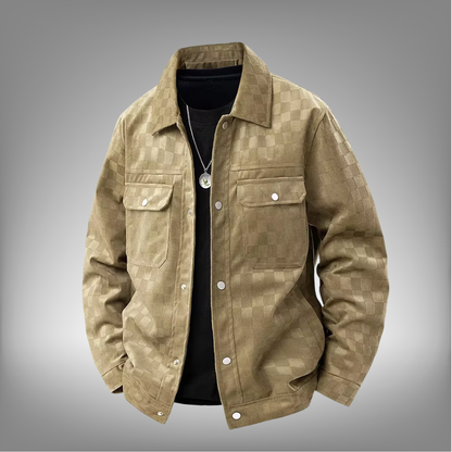 Chaqueta de gamuza a cuadros para hombre, estilo retro americano