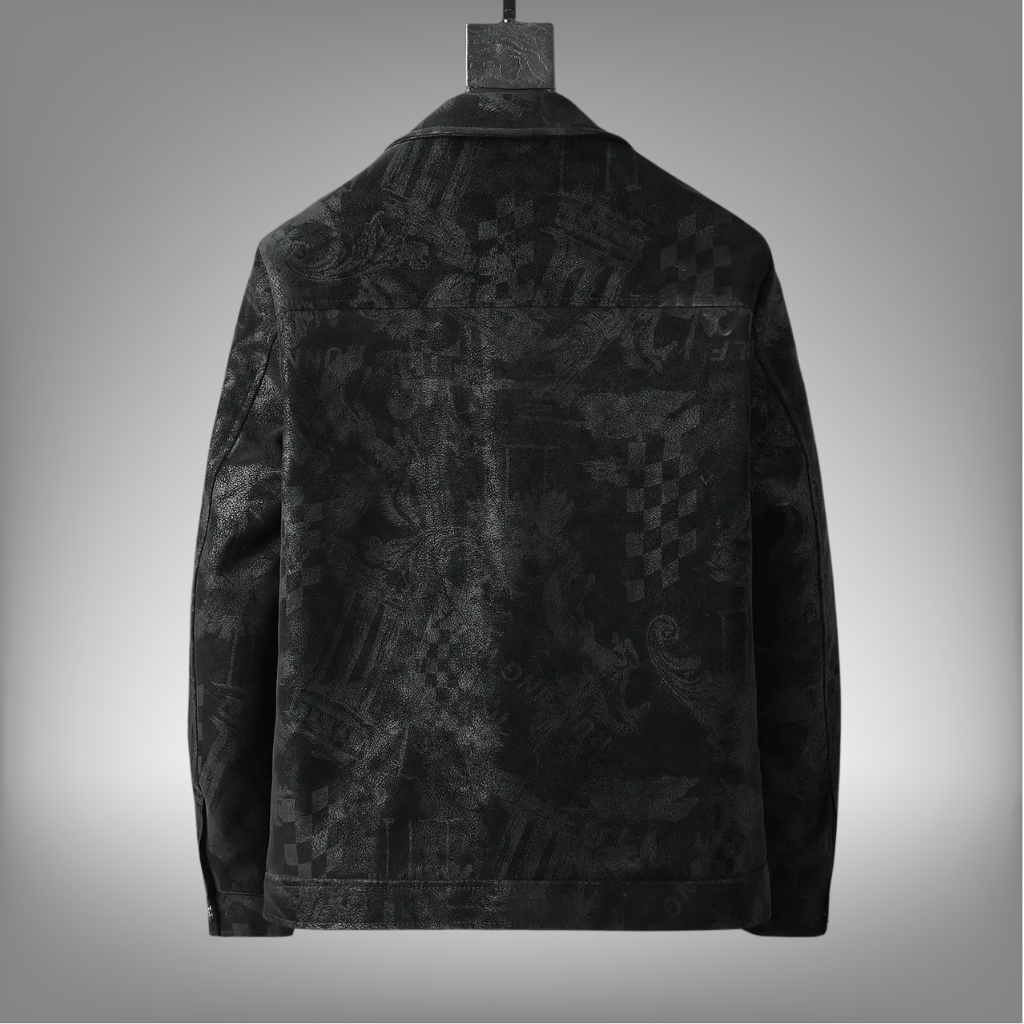 Chaqueta de cuero sintético con solapa para hombre, corta, informal, con estampado
