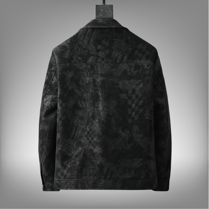 Chaqueta de cuero sintético con solapa para hombre, corta, informal, con estampado