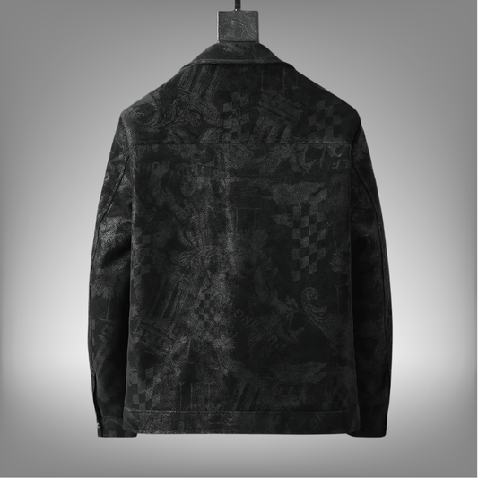 Chaqueta de cuero sintético con solapa para hombre, corta, informal, con estampado