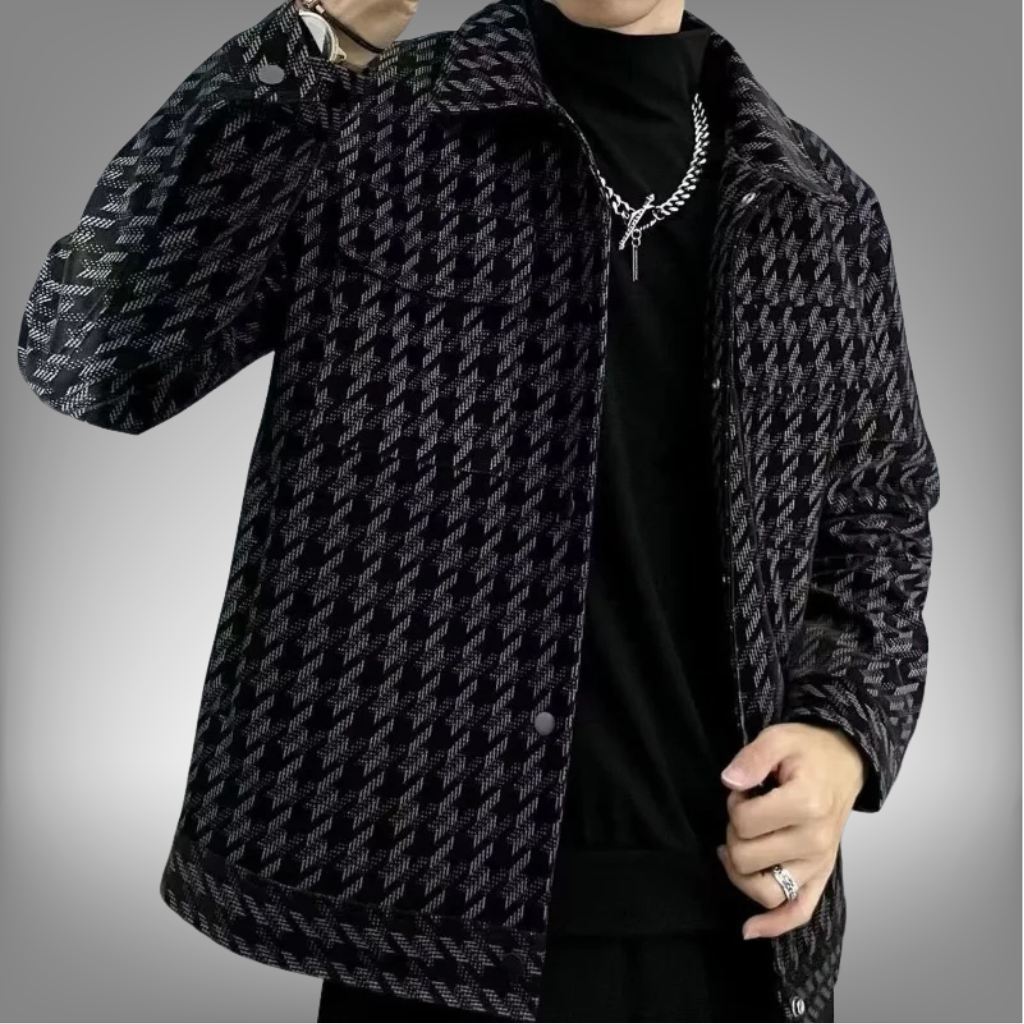 Chaqueta para hombre con estampado de pata de gallo, térmica, acolchada de algodón
