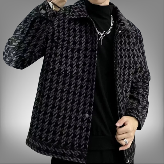 Chaqueta para hombre con estampado de pata de gallo, térmica, acolchada de algodón