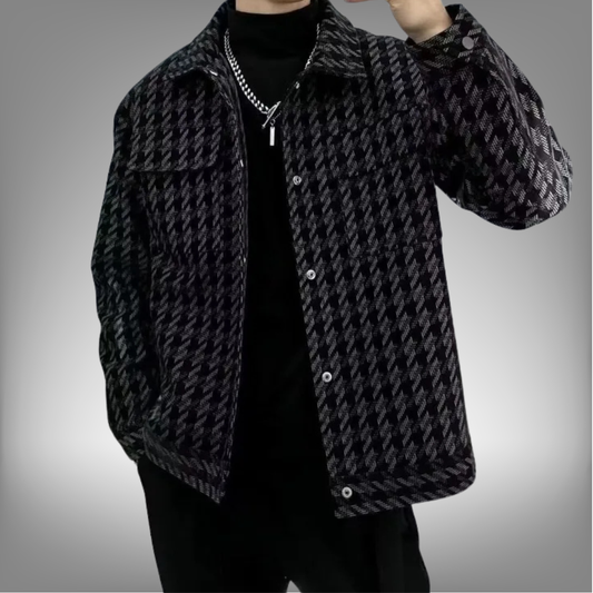 Chaqueta para hombre con estampado de pata de gallo, térmica, acolchada de algodón