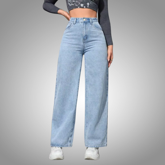 Pantalones vaqueros para muje de mezclilla de pierna ancha, de cintura alta
