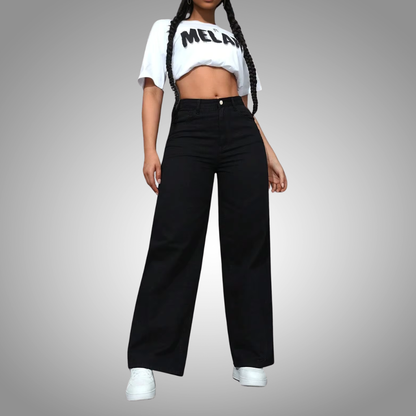 Pantalones vaqueros para muje de mezclilla de pierna ancha, de cintura alta