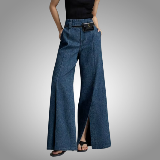 Pantalón vaquero retro para mujer, recto, con abertura, cintura alta