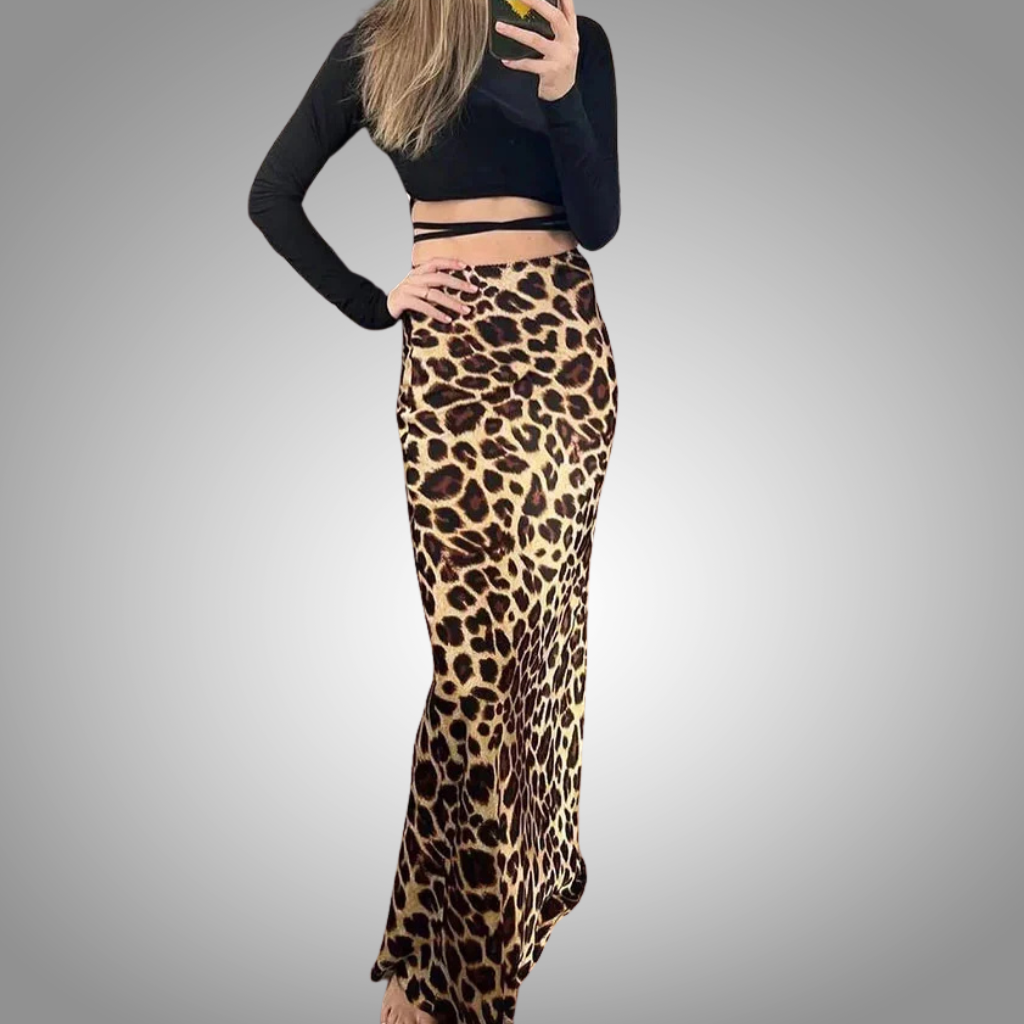 Falda con estampado de leopardo para mujer, faldas midi de cintura alta vintage