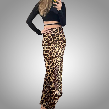 Falda con estampado de leopardo para mujer, faldas midi de cintura alta vintage