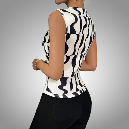 Camiseta sin mangas plisada de color liso para mujer