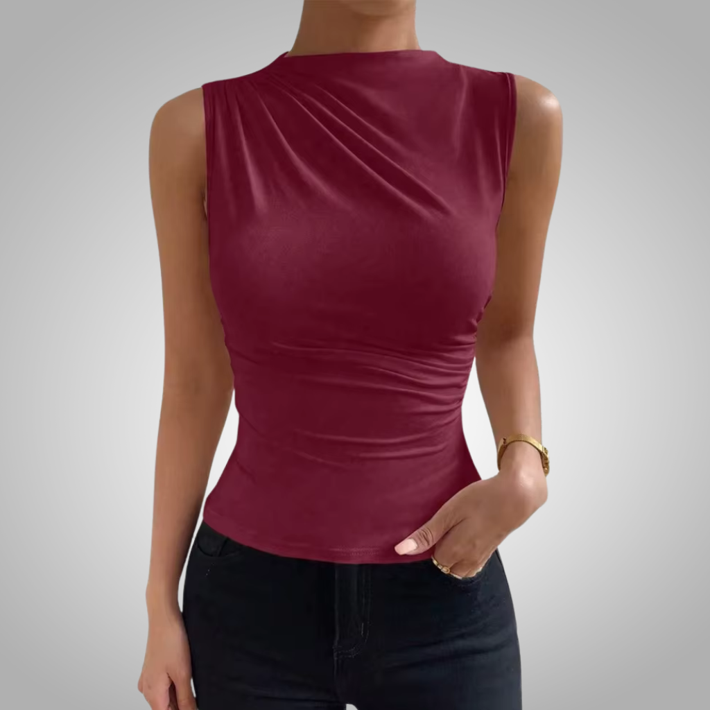 Camiseta sin mangas plisada de color liso para mujer