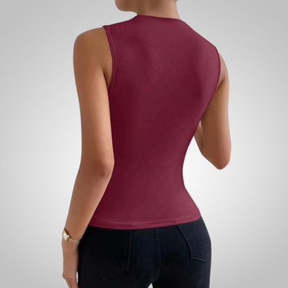 Camiseta sin mangas plisada de color liso para mujer