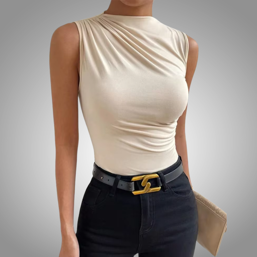 Camiseta sin mangas plisada de color liso para mujer