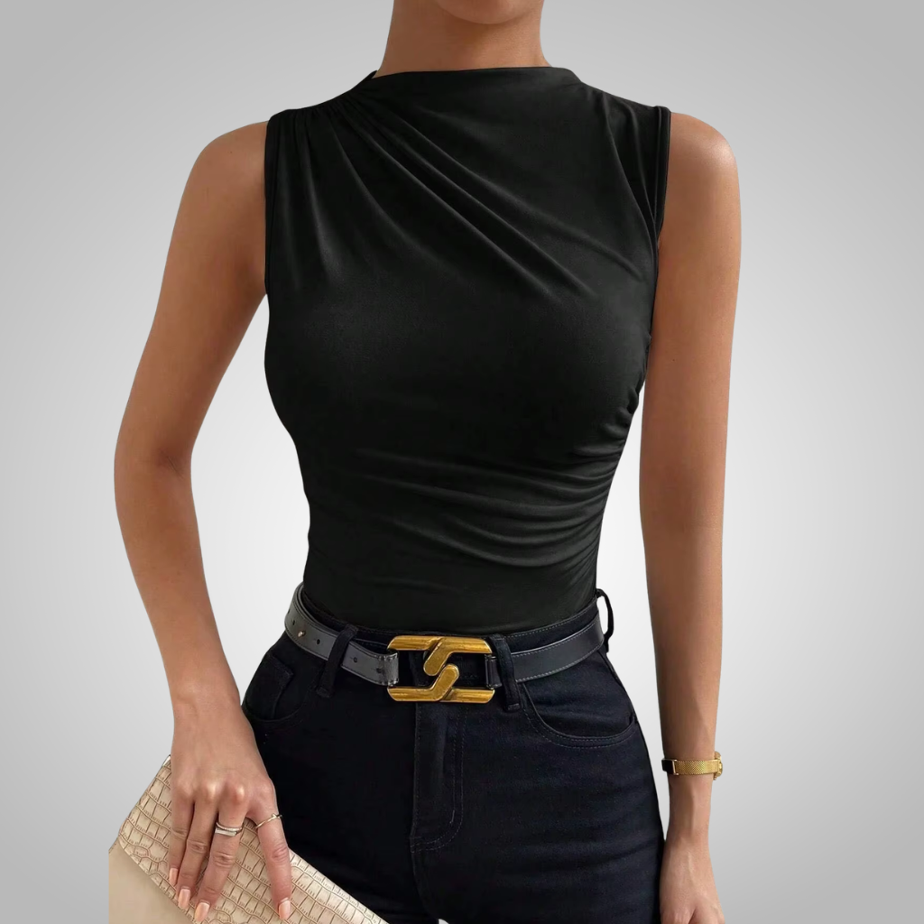 Camiseta sin mangas plisada de color liso para mujer
