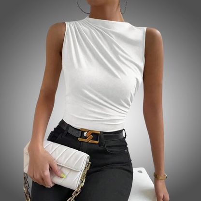 Camiseta sin mangas plisada de color liso para mujer