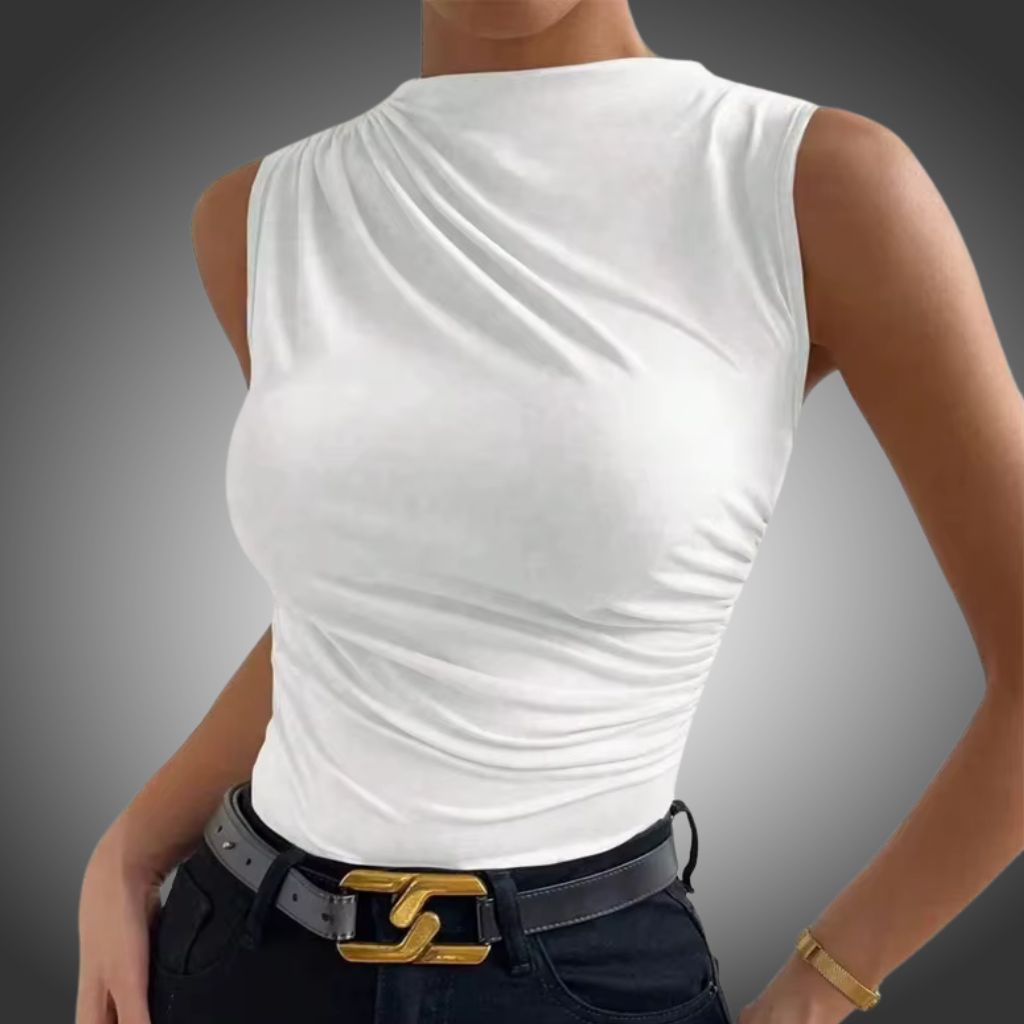 Camiseta sin mangas plisada de color liso para mujer