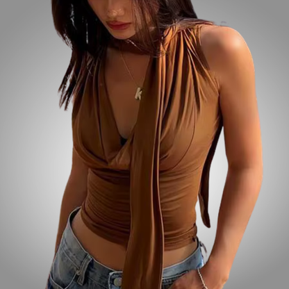 Camiseta sin mangas lisa de verano para mujer, sexy con cuello en V