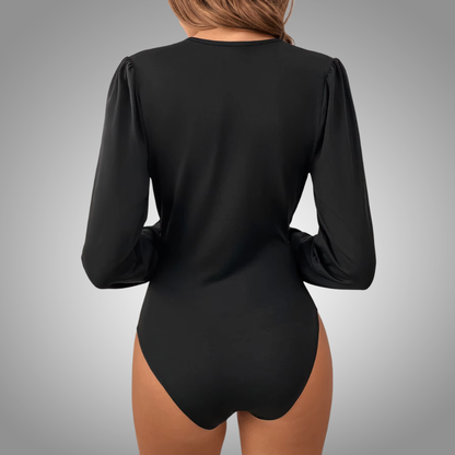 Body, Blusa con mangas abullonadas plisadas retro de corte bajo y sexy para mujer